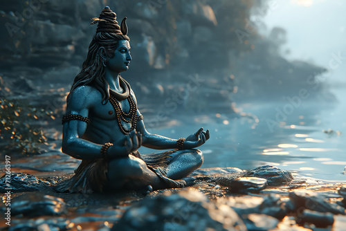 Beautiful statue of Lord Shiva near the bank of Ganga photo