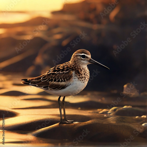 A cute sandpipe Bird running the water's edge. photo