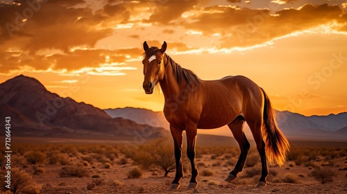 A stunning view of a stunning horse in the desert during sunset