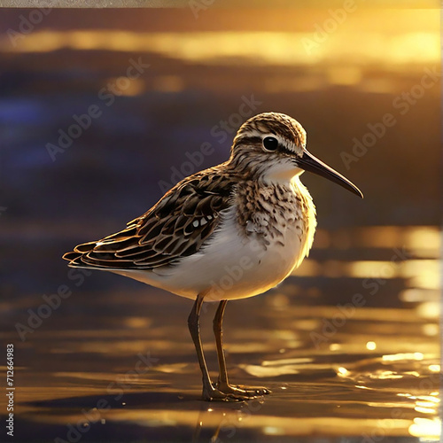 A cute sandpipe Bird running the water's edge. photo