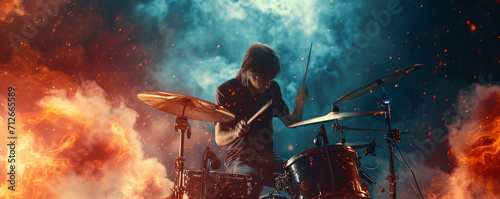A young rocker on the drums, generative AI photo