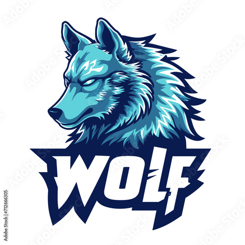 Vector esport logo wolf, wolf icon, wolf head, logo with text "wolf", sticker