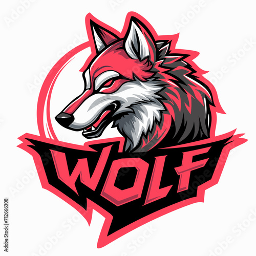 Vector esport logo wolf, wolf icon, wolf head, logo with text "wolf", sticker