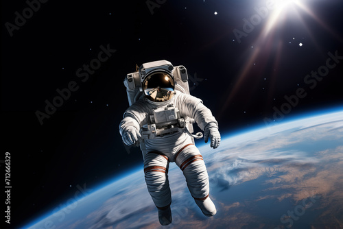 Astronaut Floating Above Earth in Space