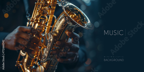 Close-up of a saxophone in hands with a bokeh background, emphasizing music.
