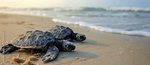 Beach-dwelling marine turtles.