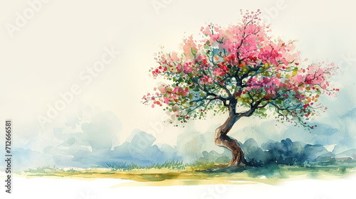 Tree in the morning, watercolor 