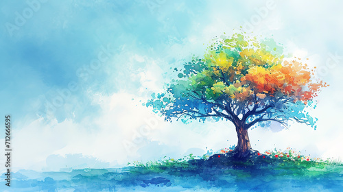 Tree in the morning, watercolor   © Ilya