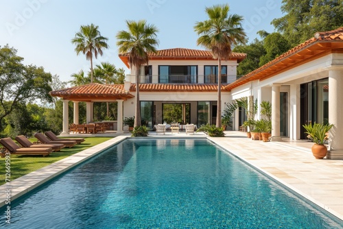 Mediterranean villa with swimming pool. Expensive two-story house with traditional exterior © Olesia