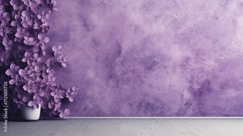 The background of the purple floral wall has a texture that is purple.