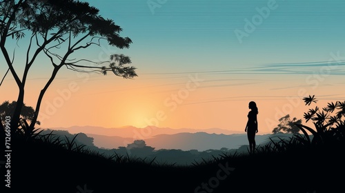 View from the side showing a silhouette of a human and nature.