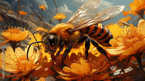 Buzzing in Nature's Tapestry: Exploring the Vibrant World of Bees and Flowers, generative AI