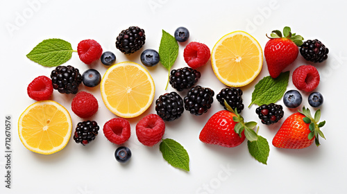 Flying berries isolated on white background with clipping path, different falling wild berries mixed fruits, collection , Generate AI