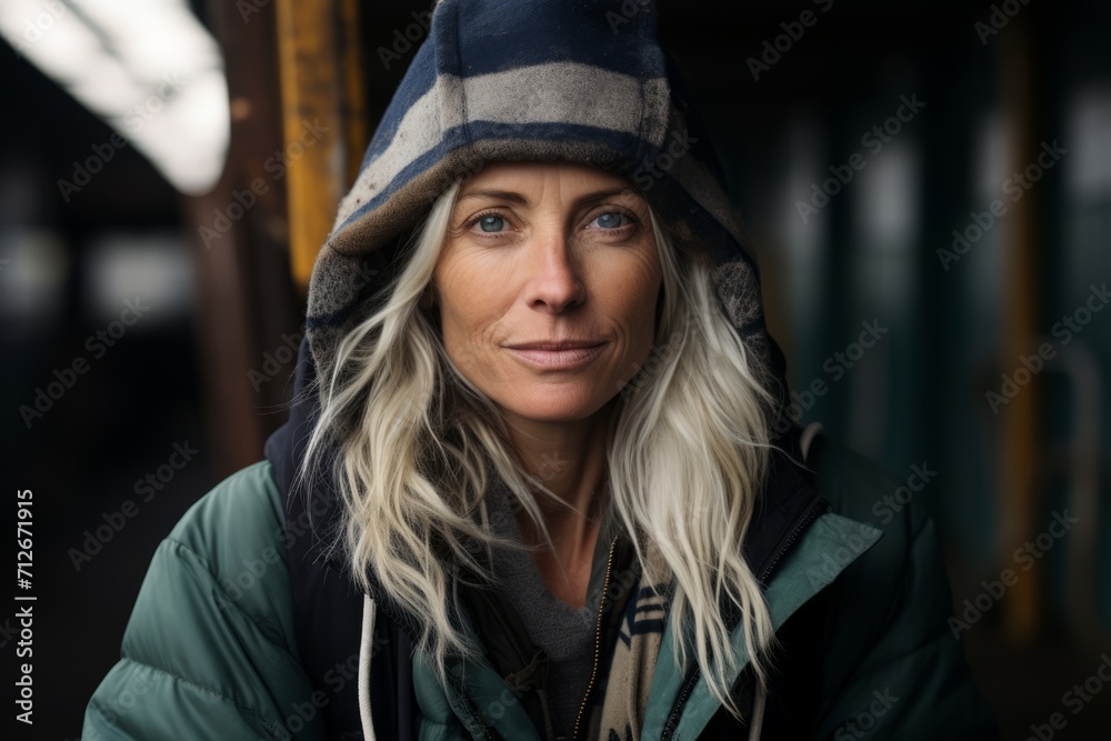 Portrait of a woman in winter clothes on a train station. Portrait of a woman in winter clothes on a train station.