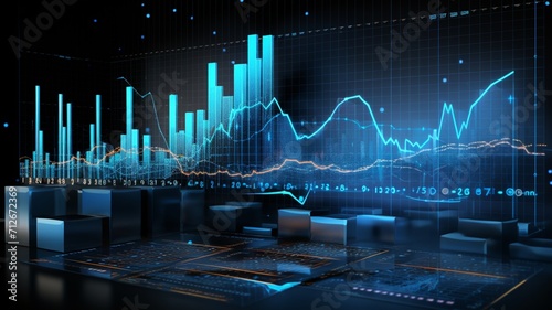 AI financial metrics graphs charts computer screen image Ai generated art photo