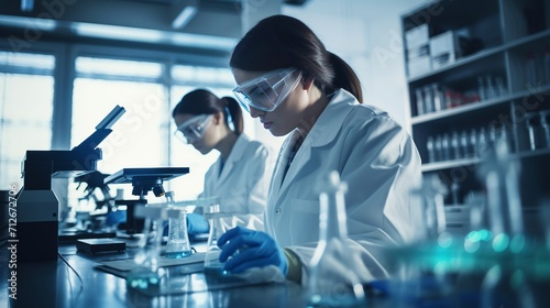 Two scientists are engaged in research in a laboratory setting.