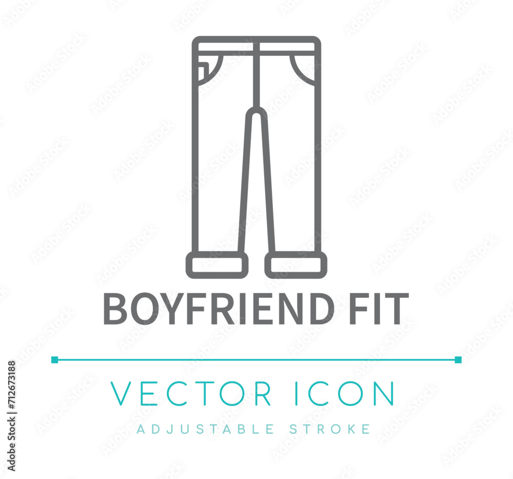 Boyfriend Fit Demin Jeans Pants Line Icon