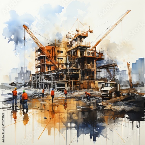 City construction in watercolor style. AI generate illustration