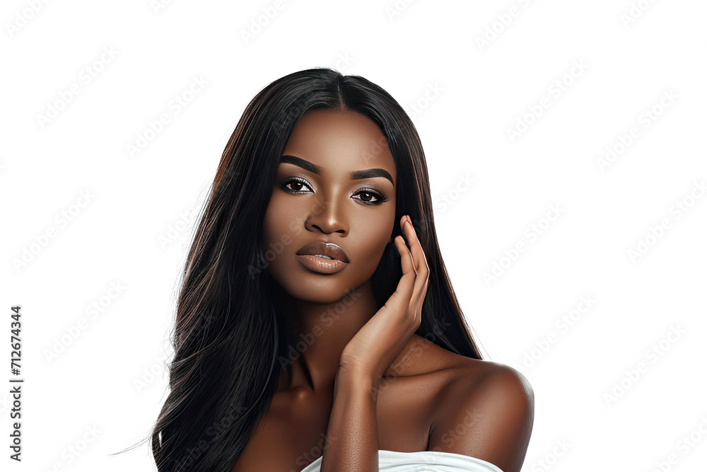 Studio portrait of a beautiful African American woman with clean healthy skin isolated on transparent png background. Studio portrait of a beautiful African American woman with clean healthy skin isolated on transparent png background.