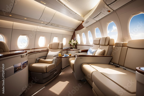 First-class business luxury seat for vacations or corporate aeroplane travel design.