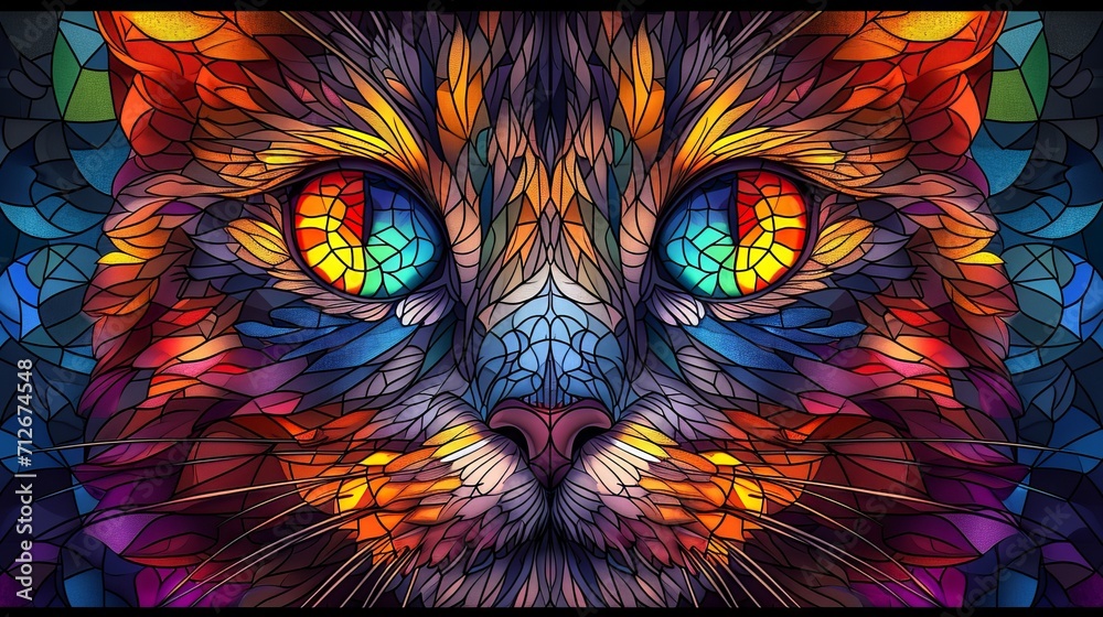 Obraz premium Stained glass art depicting a beautiful face of cat.