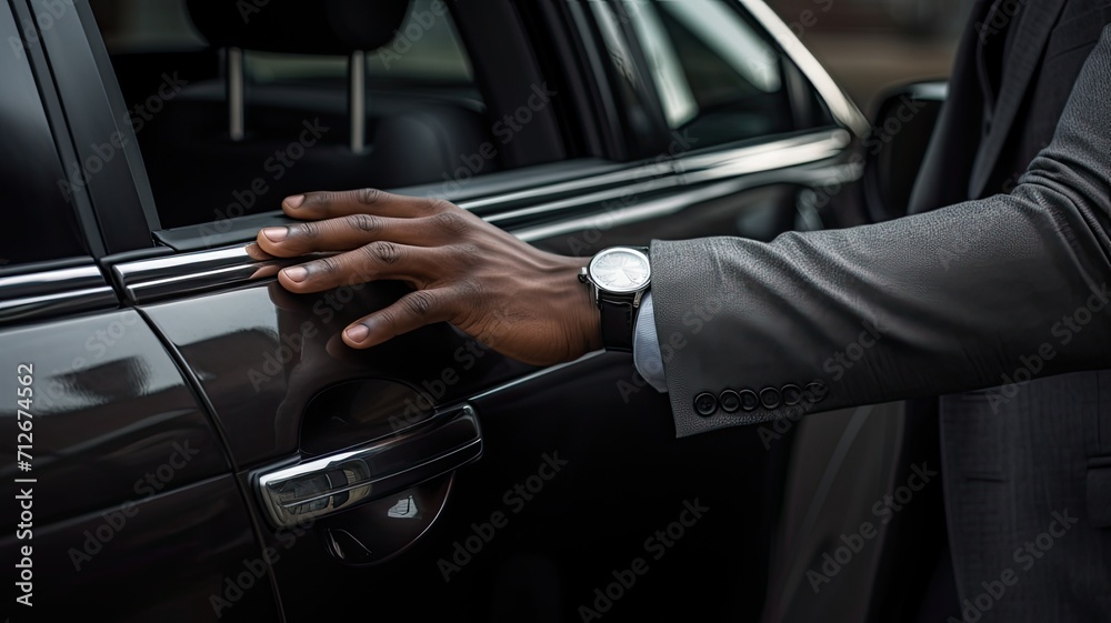 greetings, the hand of a male person on a vehicle handle in a professional transport service, business class or pick-up transport with a composition or scene in a minimalist modern style. greetings, the hand of a male person on a vehicle handle in a professional transport service, business class or pick-up transport with a composition or scene in a minimalist modern style.