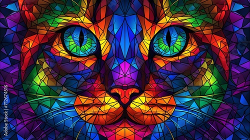 Stained glass art depicting a beautiful face of cat.