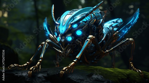 Alien mantis beetle beautiful armor black surface illustration image Ai generated art photo