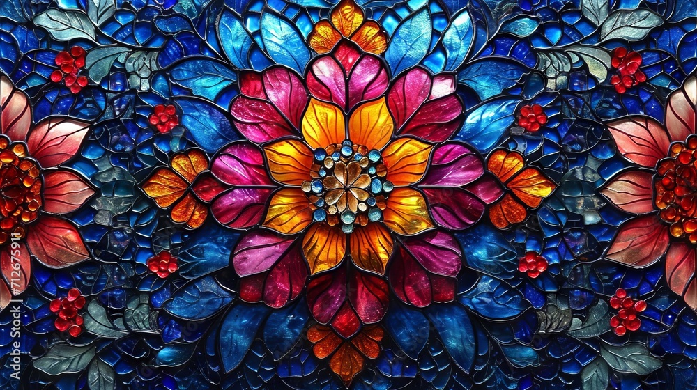 Fototapeta premium Stained glass window background with colorful abstract. 