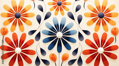 Modern geometric flower pattern. Retro Scandinavian style. illustration Abstract Scandinavian flower background , Generate AI