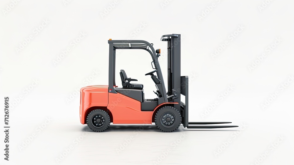 a modern forklift designed for warehouse operations, isolated on a clean white background, the sleek design and functionality of the equipment.