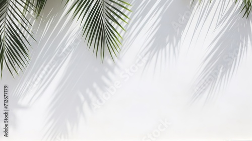 Light and shadow of leaves, palm leaves on a white background. Abstract tropical leaf silhouette, natural pattern for wallpaper, spring, summer texture. photo