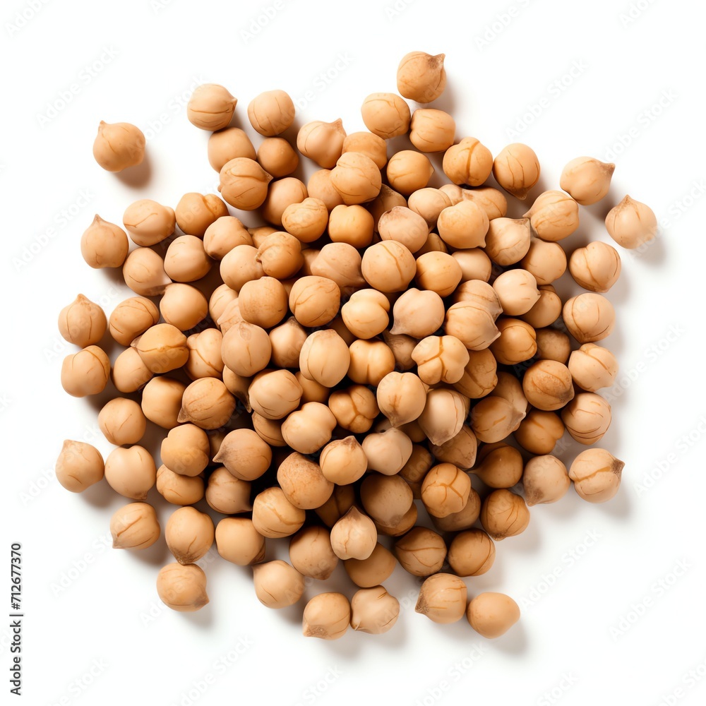 Photograph of chick peas, top down view, wite background Photograph of chick peas, top down view, wite background