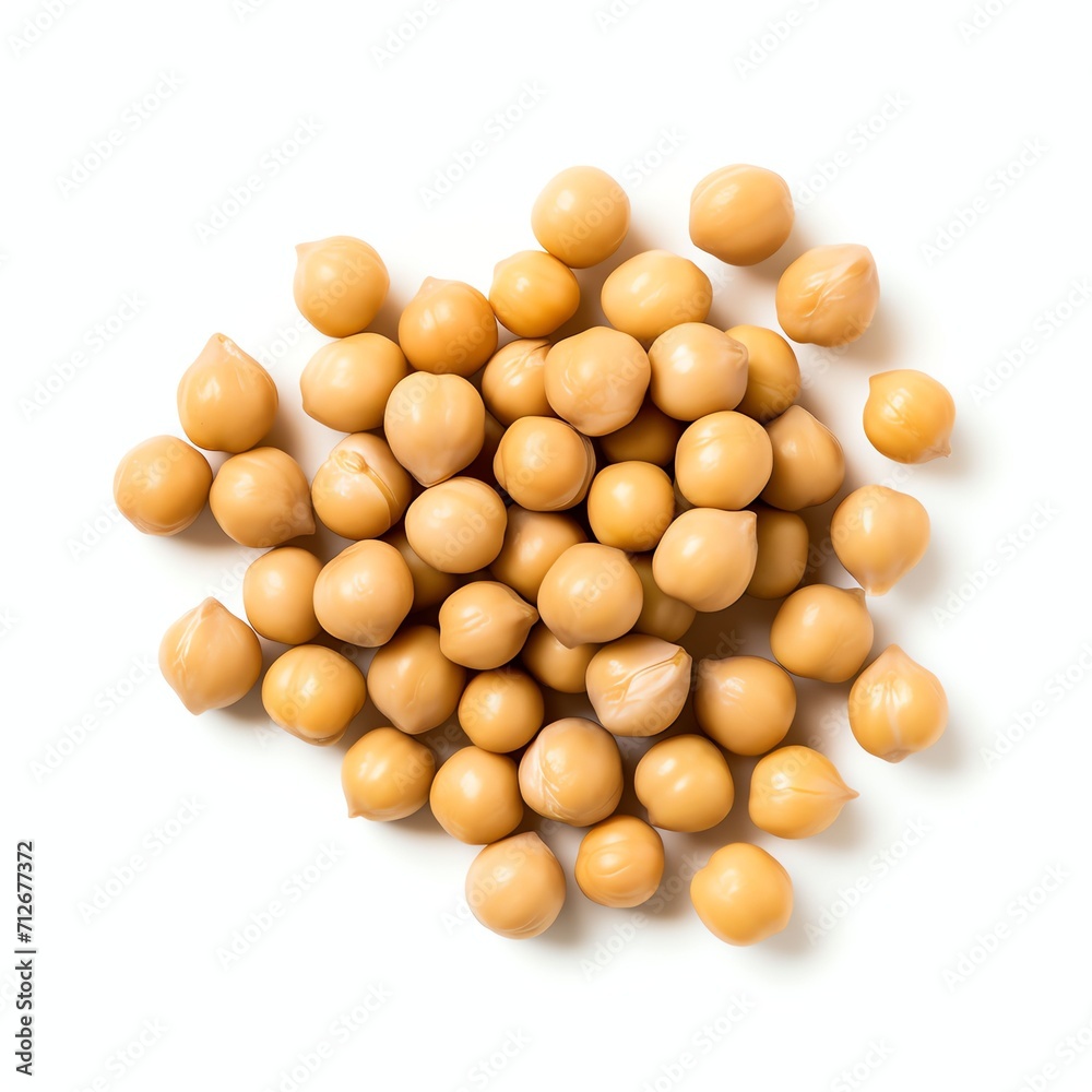 Photograph of chick peas, top down view, wite background Photograph of chick peas, top down view, wite background