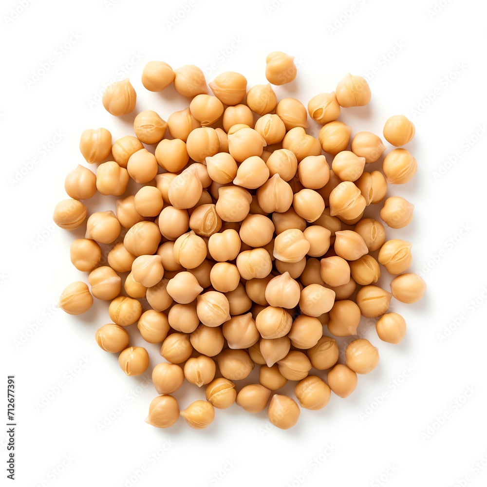 Photograph of chick peas, top down view, wite background Photograph of chick peas, top down view, wite background