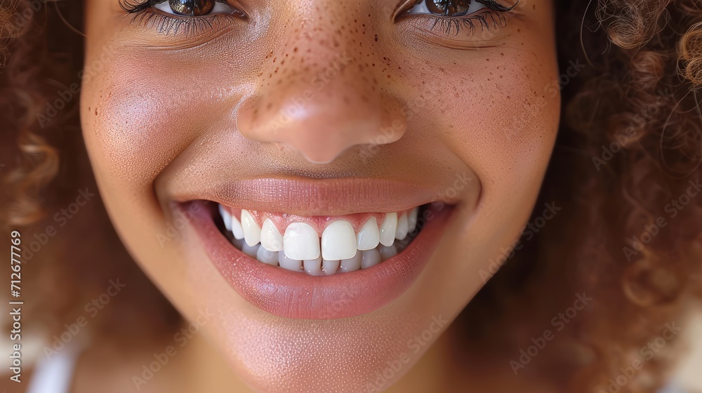 Woman smiling with bright white teeth into the camera, clean teeth dentist Woman smiling with bright white teeth into the camera, clean teeth dentist