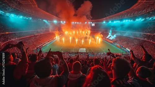 Football fans in a stadium clebrating the start of the euro cup