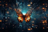 Abstract background portraying the digital era's transformation and innovation through the metamorphosis of a butterfly. Generative AI