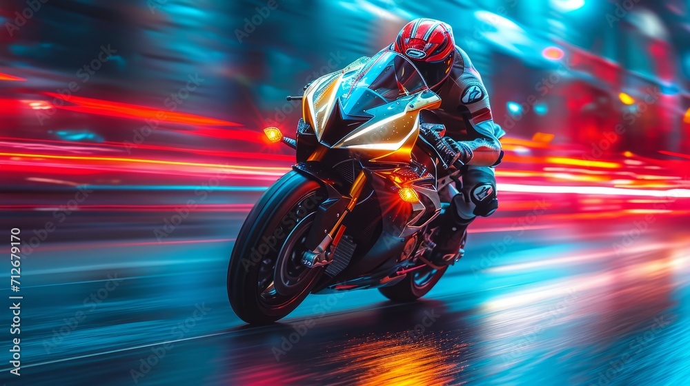 motor bike is racing on a normal street with blurred motion