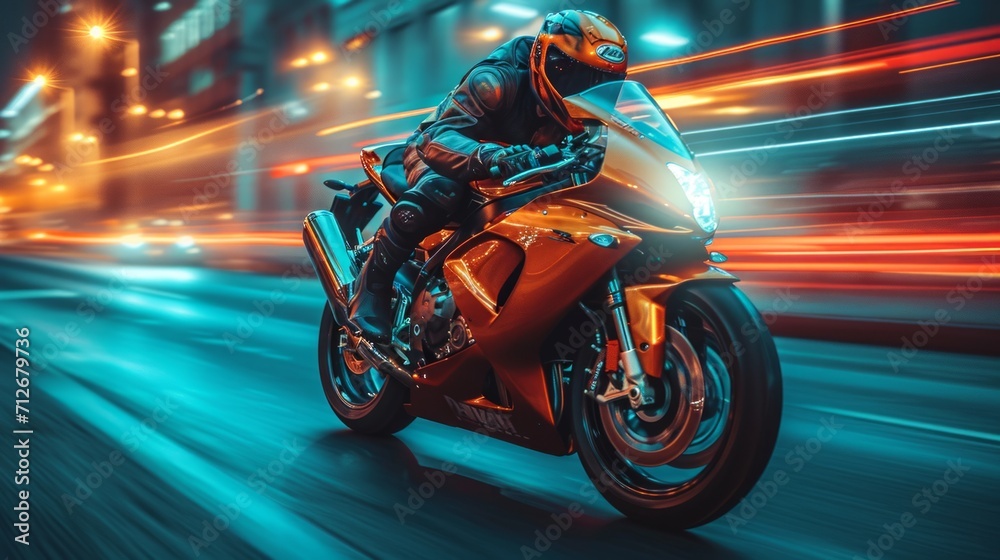 motor bike is racing on a normal street with blurred motion