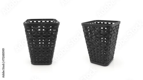 Photos Empty black multipurpose plastic basket imitating rattan weaving, box for storin
