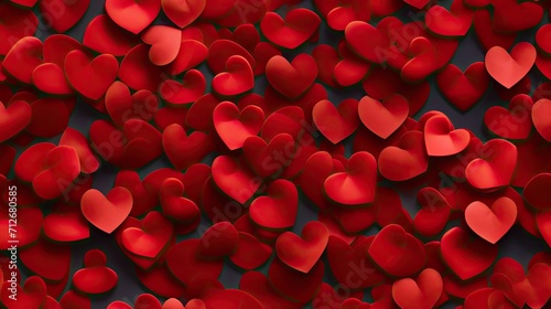 a bright background of red paper hearts, creating a visually bright and festive atmosphere. An image showing a background filled with many red paper hearts, evoking feelings of warmth and love.