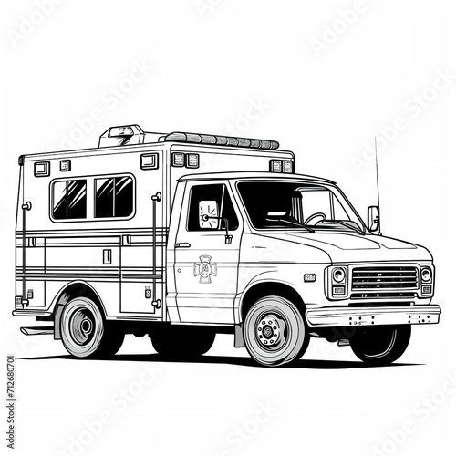 "Minimalistic Ambulance Full Body: Line Art Vector Illustration"
