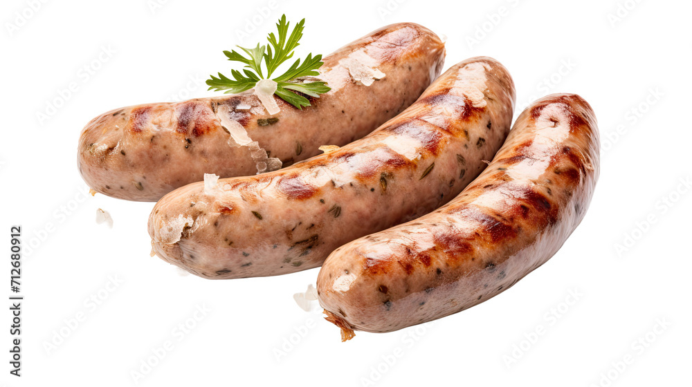 A german bratwurst with sauerkraut, isolated, white background A german bratwurst with sauerkraut, isolated, white background