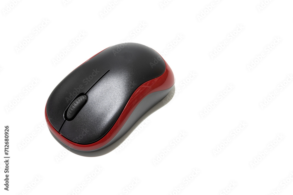 Wireless black and red computer mouse isolated on white background. Clipping path included. Wireless black and red computer mouse isolated on white background. Clipping path included.