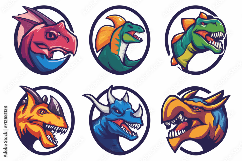 Esport vector logo dinosaur, dinosaur icon, dinosaur head, vector, sticker, set, collection, group