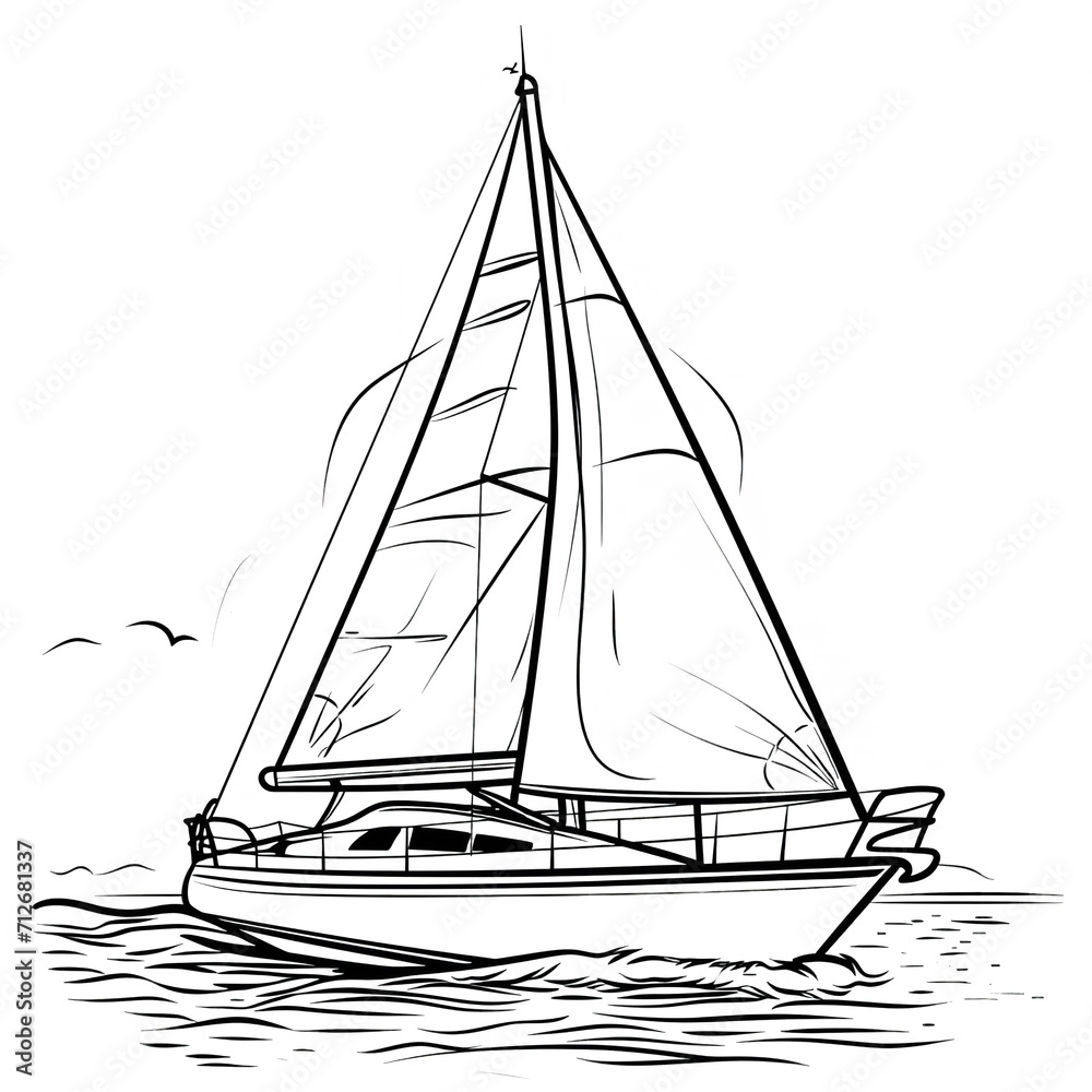 Minimalistic Boat Full Body - Line Art Vector SVG

