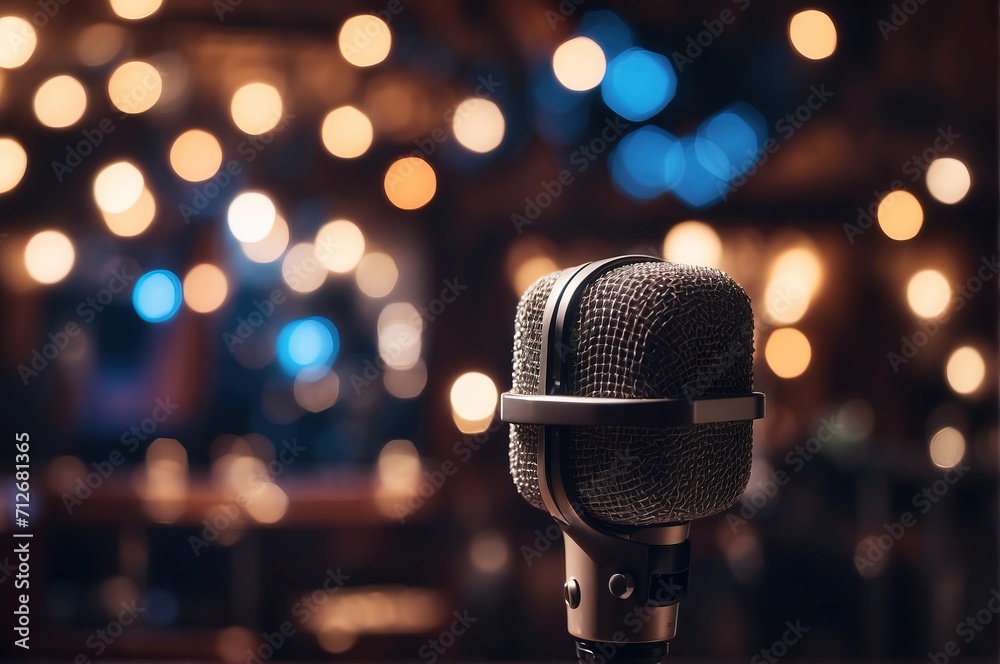 microphone on a stand in a singing performance club microphone on a stand in a singing performance club