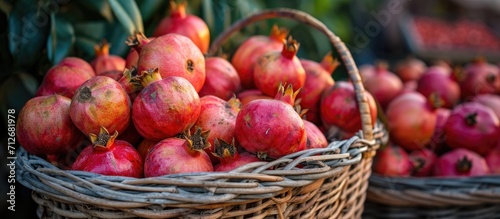 Fresh, organic pomegranates in Oman, filled basket.
