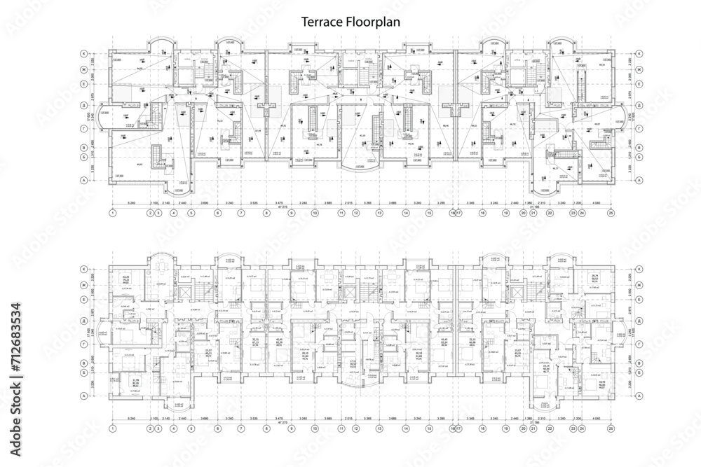 Vector architectural project of a multistory building floor plan